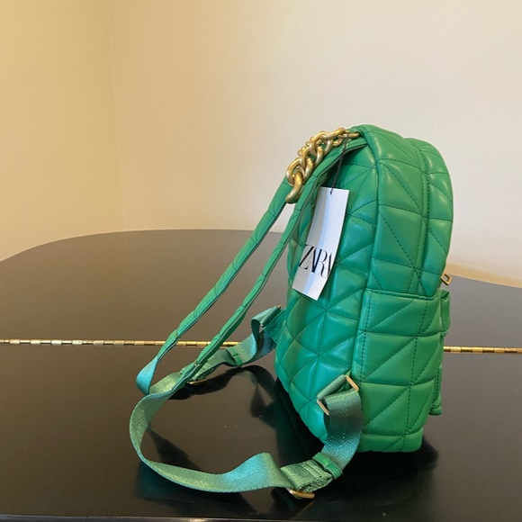 NWT Zara luxury minimalist faux leather quilted backpack chunky chain handle main image 6